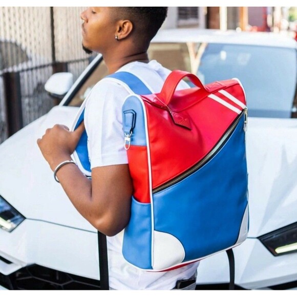 Tote & Carry Buffalo Fridge Red White And Blue Vegan Leather Large Backpack